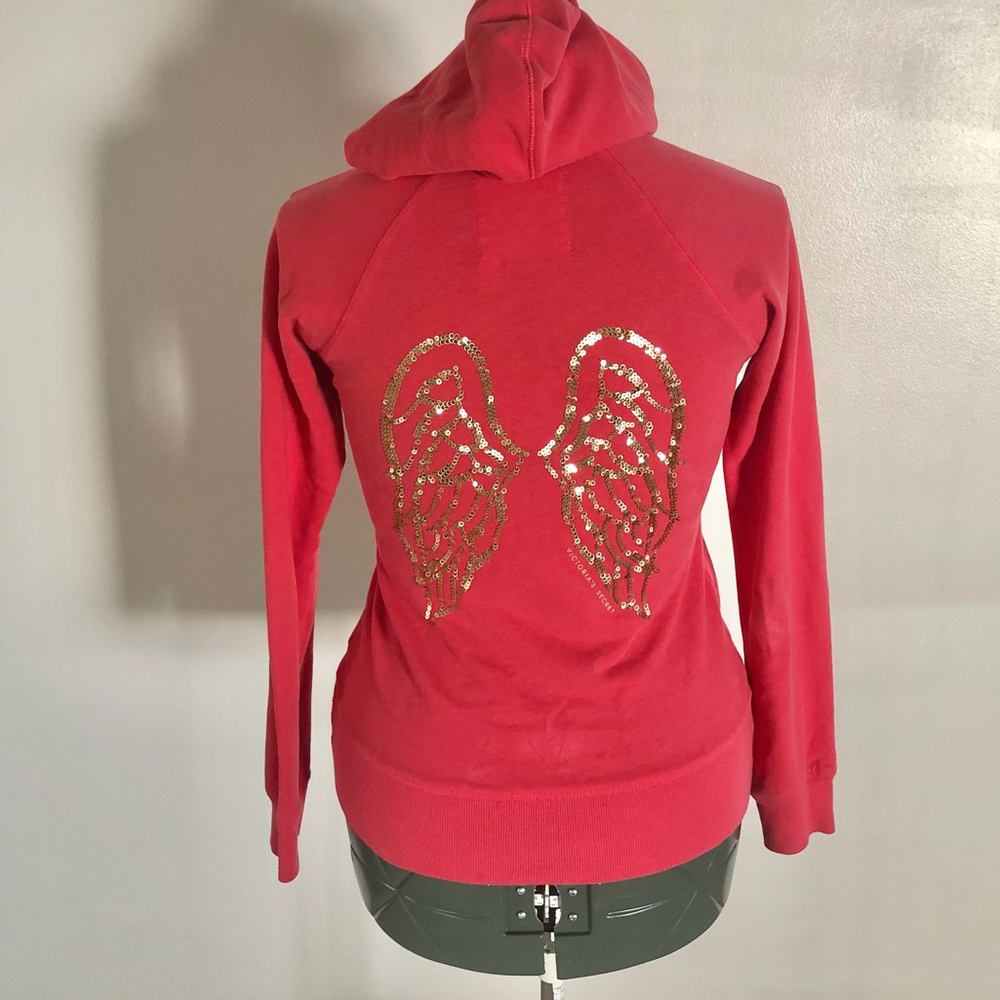 Victoria's Secret Red Hoodie with Gold Sequin Wings